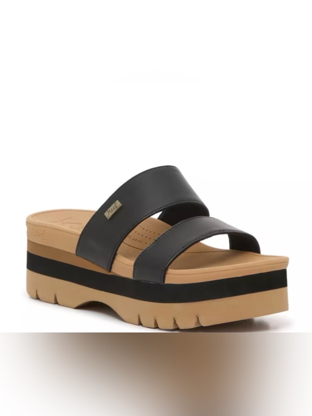 Reef Black and Tan Platform Slide Sandal